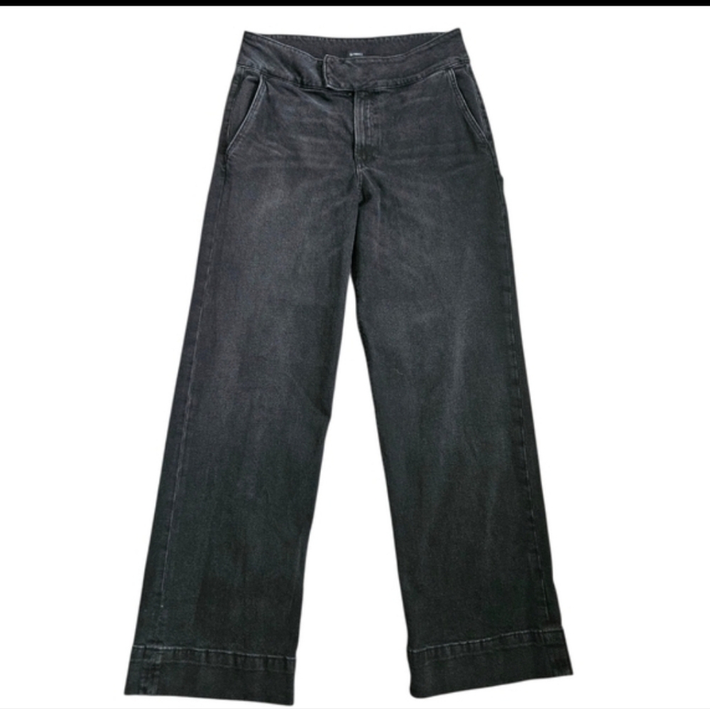 Express Womens Black Cotton Wide Leg High Rise Denim Jeans Sz 12R
